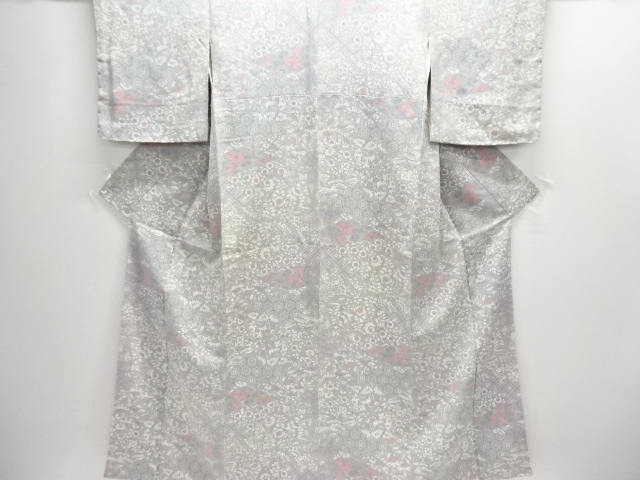 未使用品　縮緬地 花古典柄小紋着物